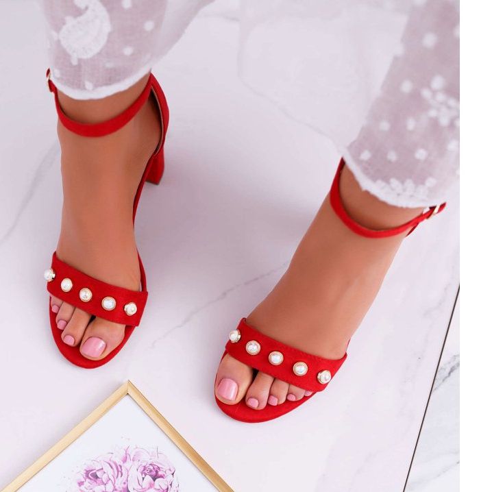 S.Barski Sandali Da Donna Con Tacco Con Perle Rosso Renes 2