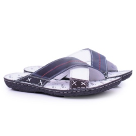 Iguana Pantofole da uomo in pelle chiara blu navy Okay 1