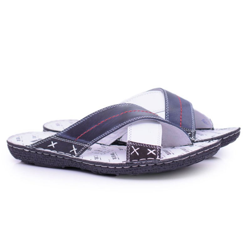 Iguana Pantofole da uomo in pelle chiara blu navy Okay 1
