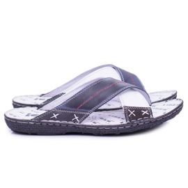 Iguana Pantofole da uomo in pelle chiara blu navy Okay 2