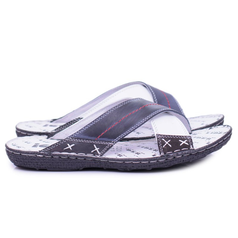 Iguana Pantofole da uomo in pelle chiara blu navy Okay 2