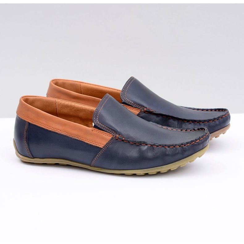 Neex | Mocassini Slip-On Pardon da uomo in pelle blu navy 1