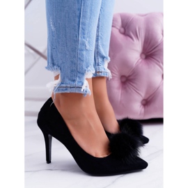 Pompon Lu Boo con tacco a spillo in camoscio nero da donna 1