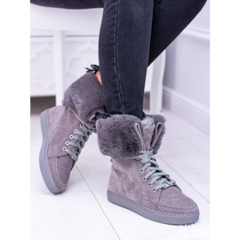 Stivaletti scamosciati grigi Lu Boo Timberki con pelliccia grigio 1