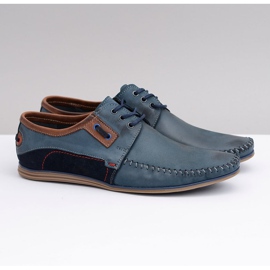 KOMODO Mocassini Uomo in Pelle Lucida Stringata Blu Navy Teodoro 1