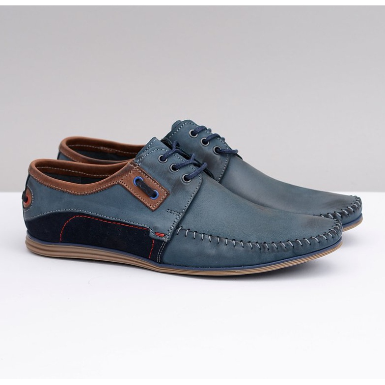 KOMODO Mocassini Uomo in Pelle Lucida Stringata Blu Navy Teodoro 1