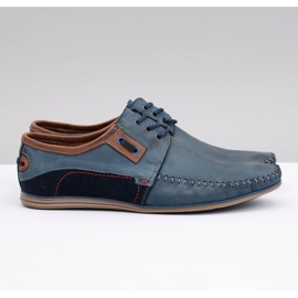 KOMODO Mocassini Uomo in Pelle Lucida Stringata Blu Navy Teodoro 2