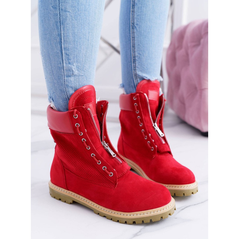 Lu Boo Donna Camoscio Rosso Timberki Trappers Cerniere Nancy 1