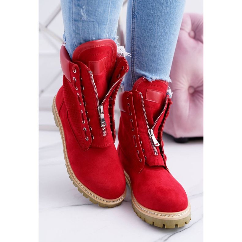 Lu Boo Donna Camoscio Rosso Timberki Trappers Cerniere Nancy 2