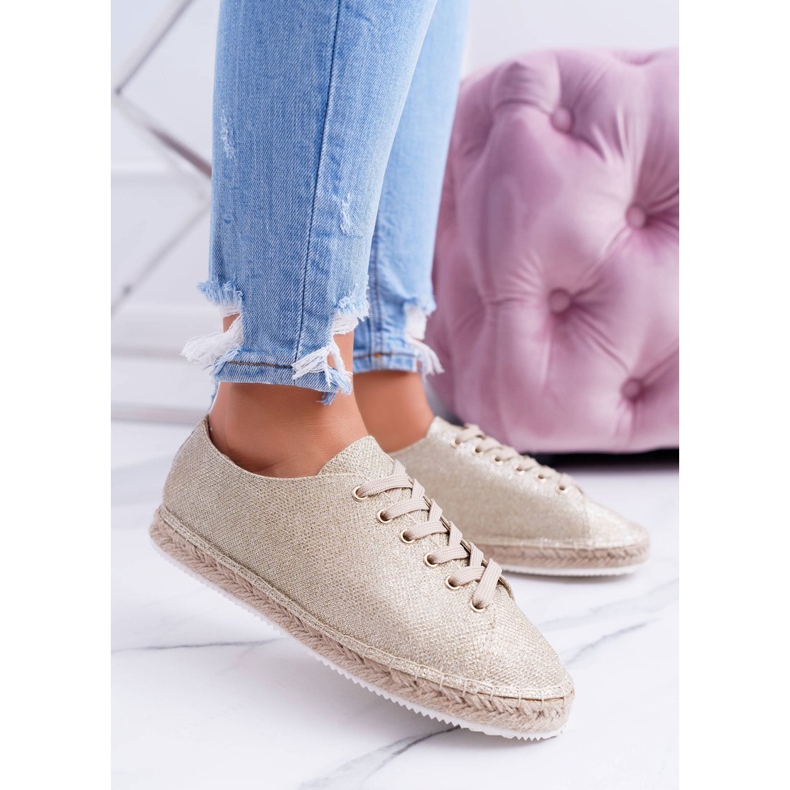 Lu Boo | Espadrillas di lino fata glitter oro d'oro 2