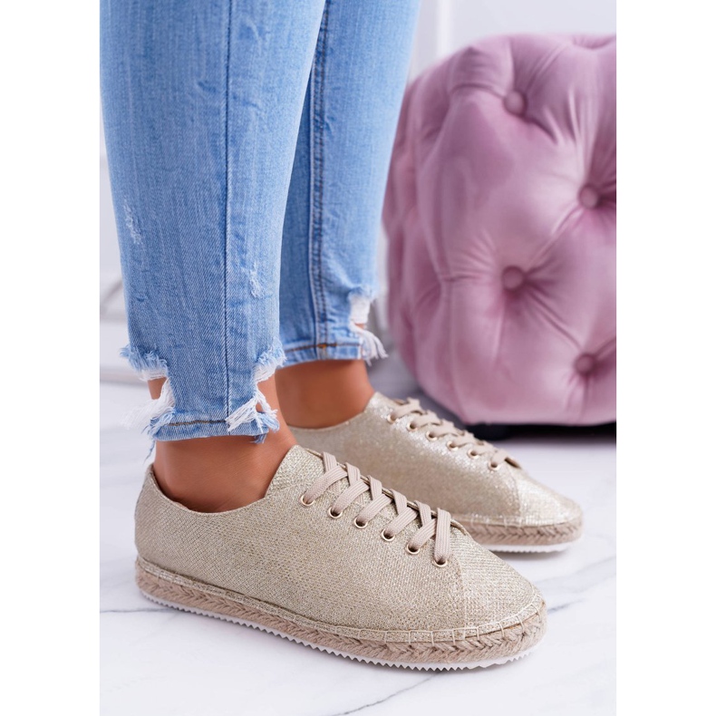 Lu Boo | Espadrillas di lino fata glitter oro d'oro 1