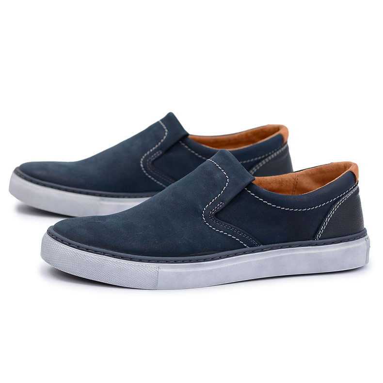 Neex | Scarpe Jazzy da uomo in pelle polacca Slip-On blu navy 1