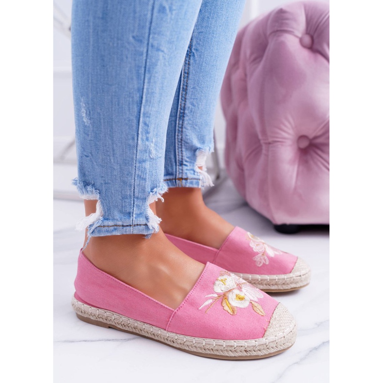 Espadrillas Donna Tessuto Rosa Slip On Flowers Wild 1