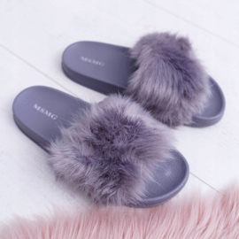 Pantofole Da Donna Con Pelliccia Pelliccia Grigio Scuro 1