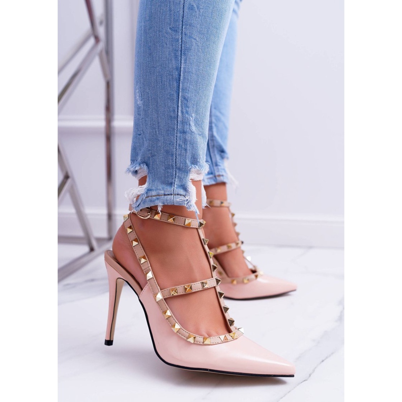 Tacco alto Vices da donna, Laccato Cipria con borchie Valenti Jets rosa 1