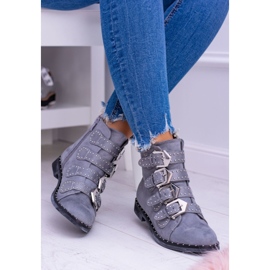 Lu Boo Stivali grigio scuro Virginia Rock Star Rivetti Fibbie Camoscio 1