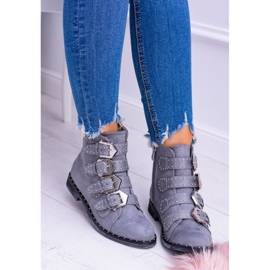 Lu Boo Stivali grigio scuro Virginia Rock Star Rivetti Fibbie Camoscio 2