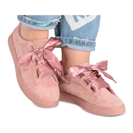 BUGO Sneakers da donna in pelle scamosciata rosa Nastri 1