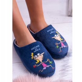 Pantofole blu navy da donna Dreex Plush I Run because I Like Mi piace 2
