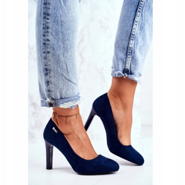 Décolleté da donna in pelle scamosciata blu navy su barra Sergio Leone Campbell 1