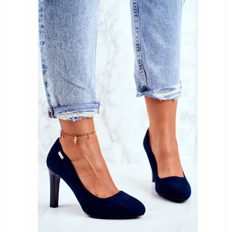 Décolleté da donna in pelle scamosciata blu navy su barra Sergio Leone Campbell 2
