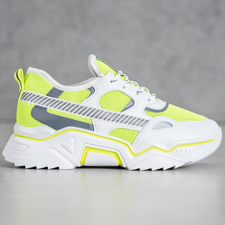 SHELOVET Scarpe da ginnastica al neon bianca giallo 2