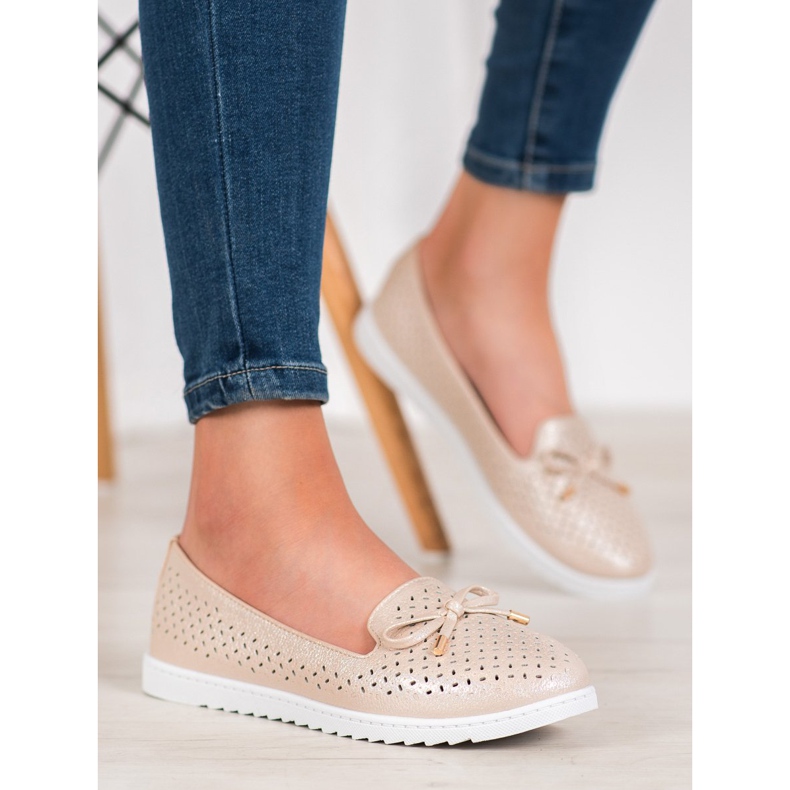 Weide Mocassini traforati con glitter marrone 1