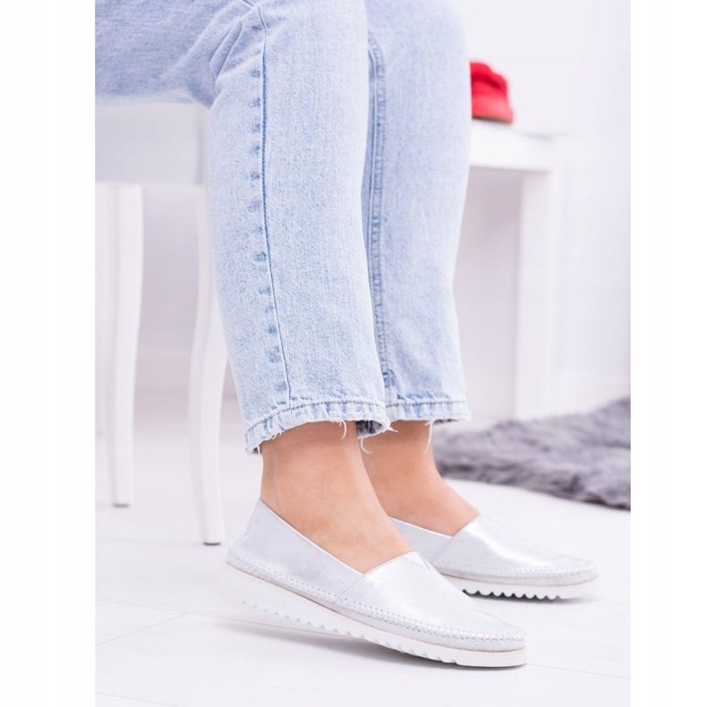 Butmil Slip On da donna in pelle argento Frela grigio 2