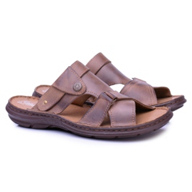 Polbut Sandali con ciabatte da uomo in pelle marrone Hideki 1