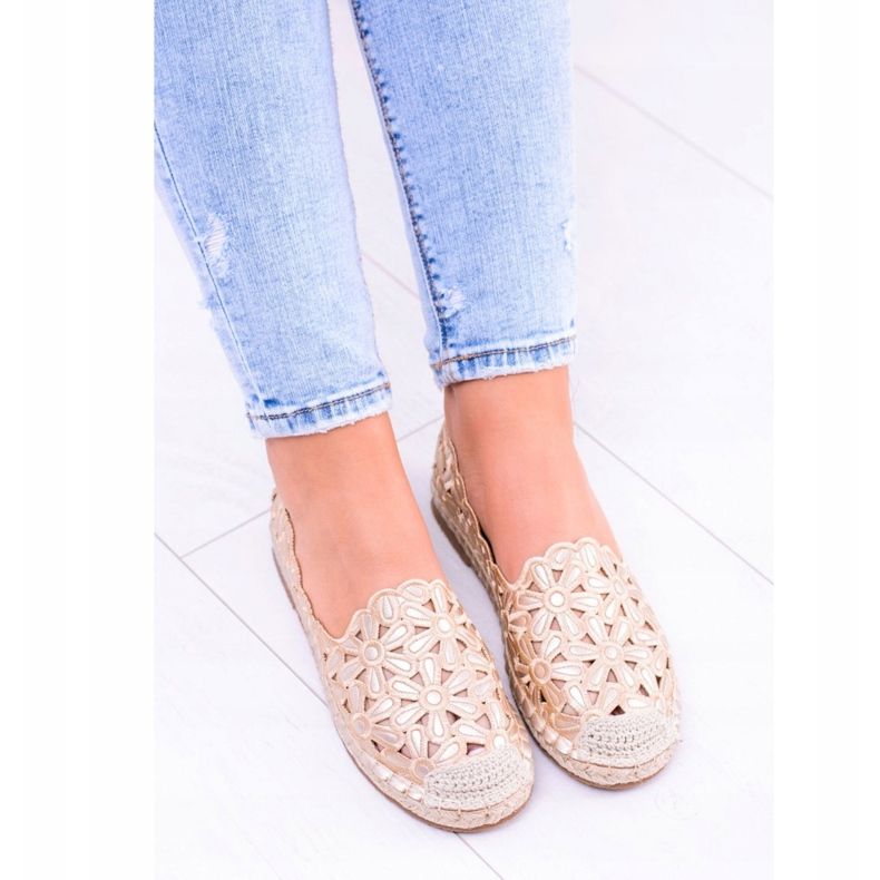 Lu Boo Ballerine Donna Espadrillas Dorate Fiori Macarena d'oro 2