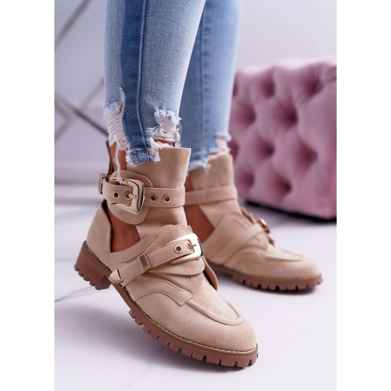 Lu Boo Stivaletti cut-out scamosciati beige Rock Girl 1