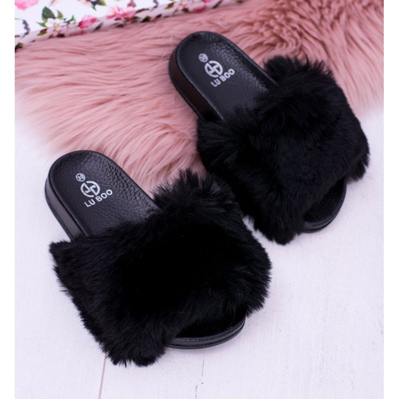 Lu Boo Pantofole Nere Per Bambini Con Pelliccia Xxl Poly nero 1