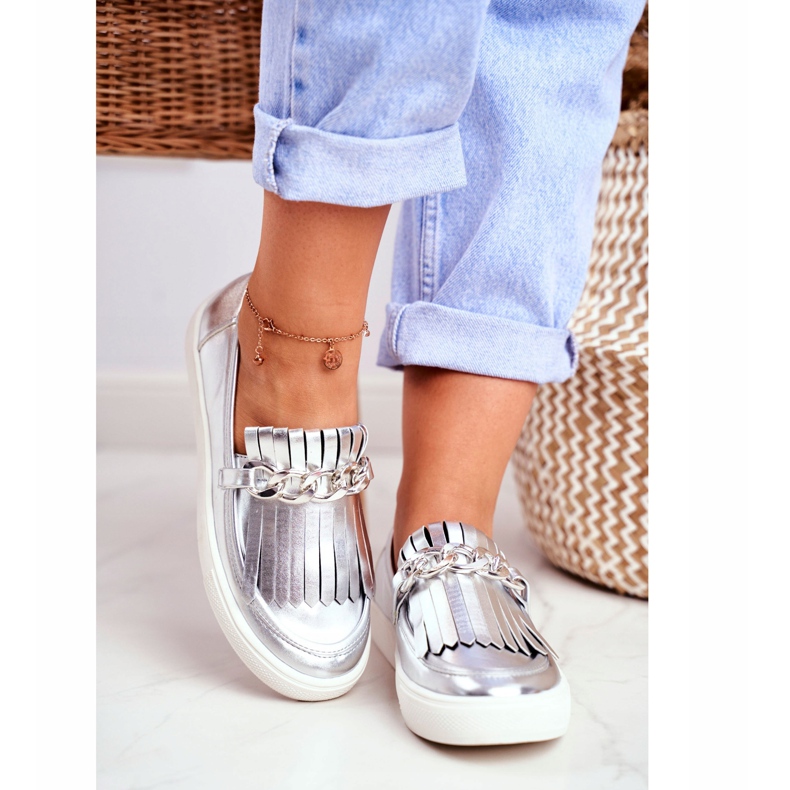 Sneakers da donna Slip On Lu Boo Mocassini Specchiati Con Frange Nefrette grigio 2