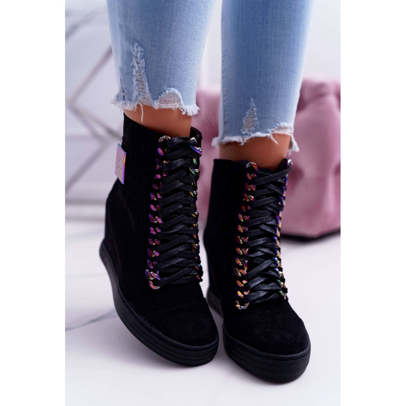 Sneakers Donna Lu Boo Camoscio Nero con Catene Iridescenti Monica 2