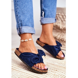 PS1 Pantofole blu navy da donna con fiocco Wendy Cork 2
