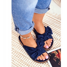 PS1 Pantofole blu navy da donna con fiocco Wendy Cork 1