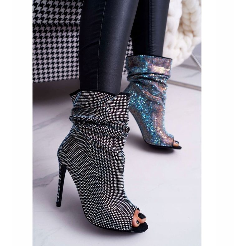 Stivali da donna con tacco alto Lu Boo Strass Bande nere nero 2