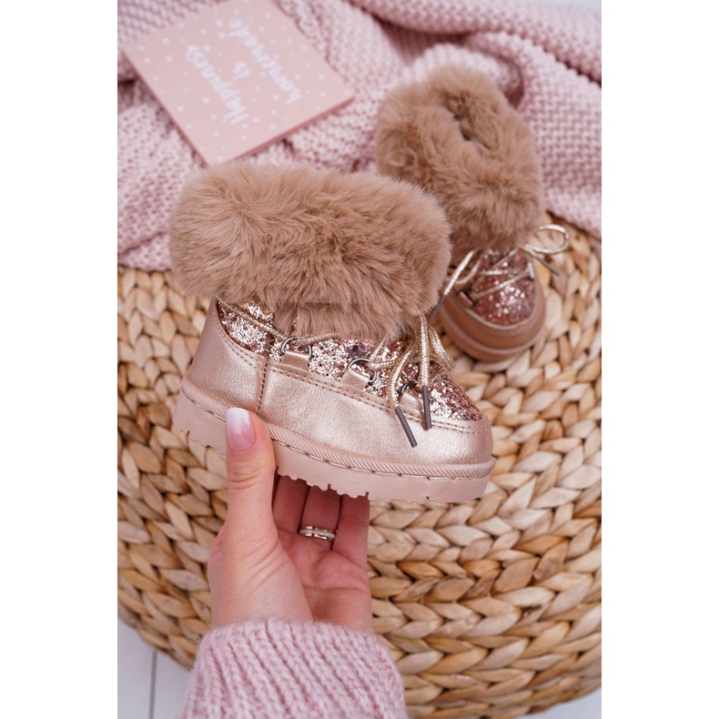 FRROCK Caldi stivali da neve per bambini con pelliccia di volpe color champagne rosa giallo 1