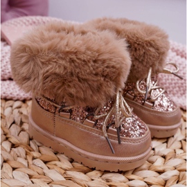FRROCK Caldi stivali da neve per bambini con pelliccia di volpe color champagne rosa giallo 2
