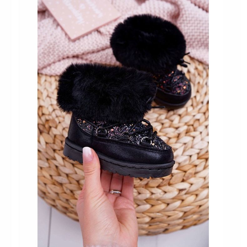 FRROCK Caldi stivali da neve per bambini con pelliccia Black Crystal Fox nero 1