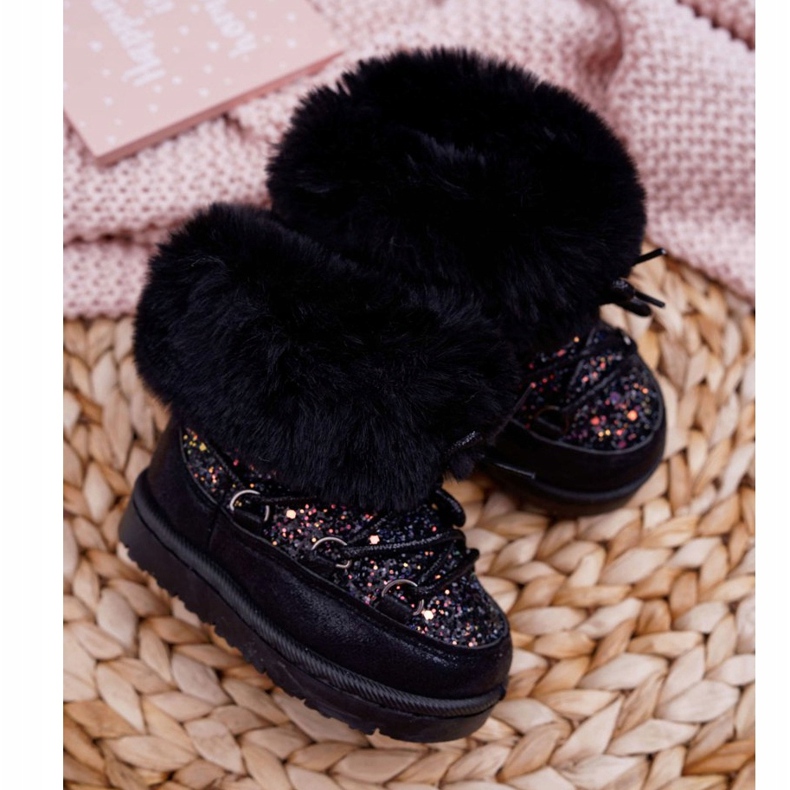 FRROCK Caldi stivali da neve per bambini con pelliccia Black Crystal Fox nero 2