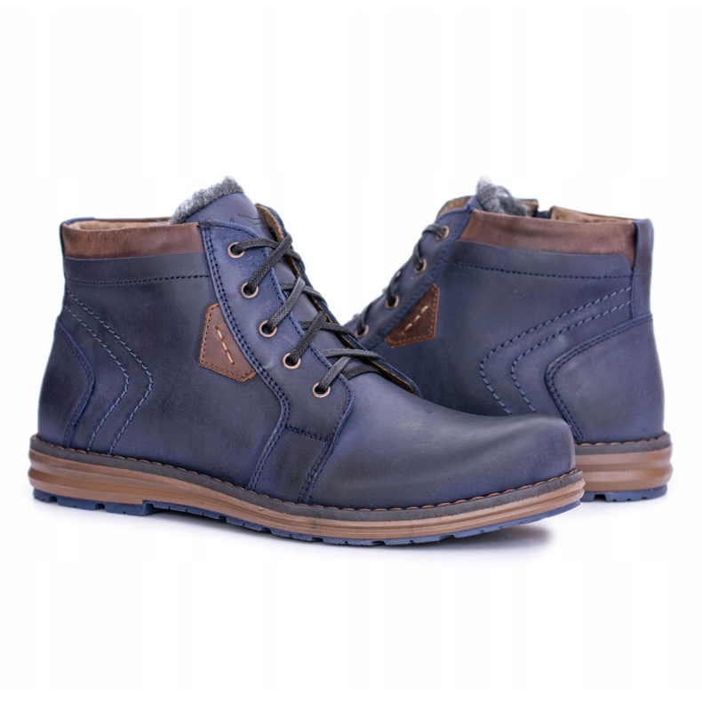Polbut Stivaletti da uomo in pelle blu navy Scarpe calde Verno 1