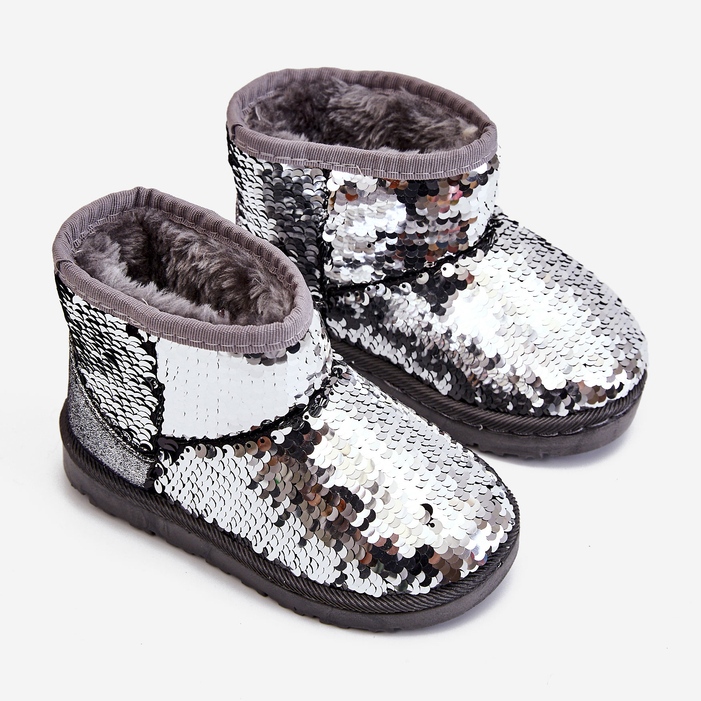Stivali da neve per bambini argento caldo con paillettes Shard grigio 2