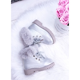 BM Stivali da bambino caldi argento Trappers Fobos 1