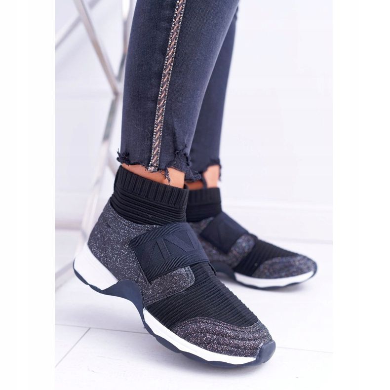 Scarpe Sportive da Donna Lu Boo Con Calzino Nere Glitter Phantom nero 1