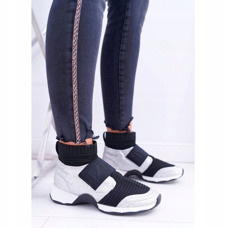 Scarpe Sportive da Donna Lu Boo Con Calzino Argento Glitter Phantom nero grigio multicolore 2