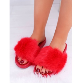 Pantofole Da Donna Con Pelliccia Rosso Pelliccia 1