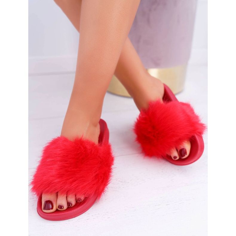 Pantofole Da Donna Con Pelliccia Rosso Pelliccia 2