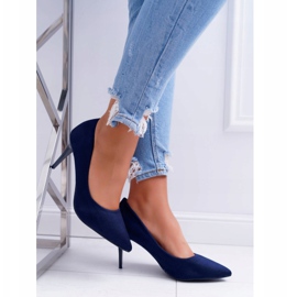 FB1 Scarpe con tacco a spillo da donna in pelle scamosciata in Spitz blu navy crema 2