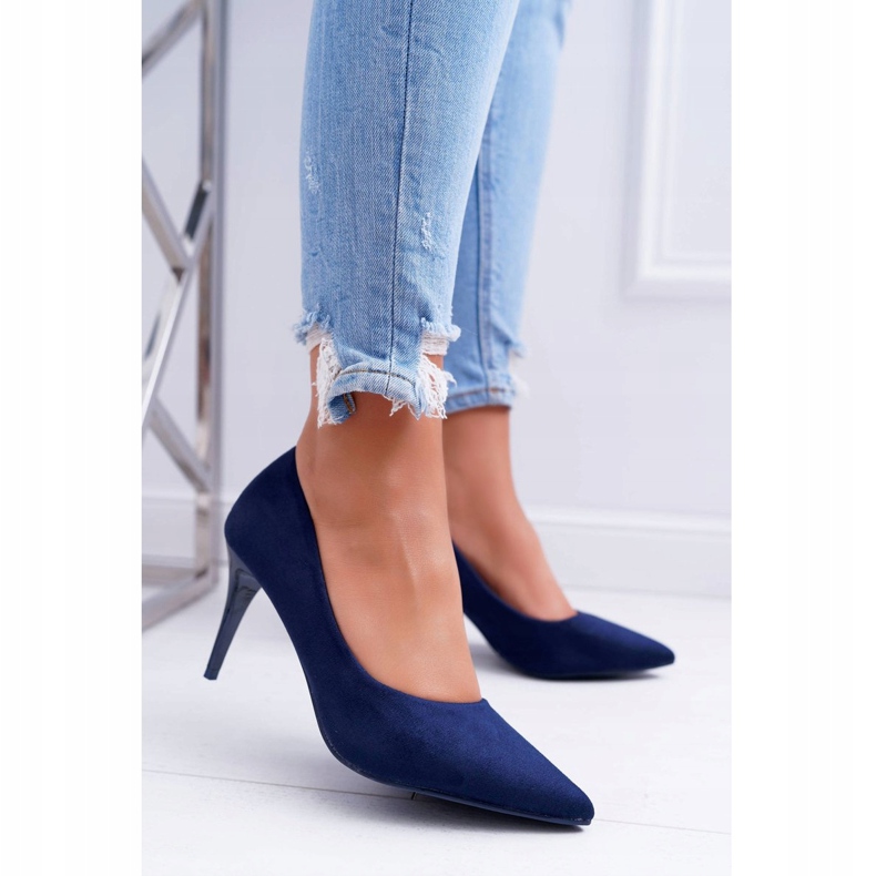 FB1 Scarpe con tacco a spillo da donna in pelle scamosciata in Spitz blu navy crema 1